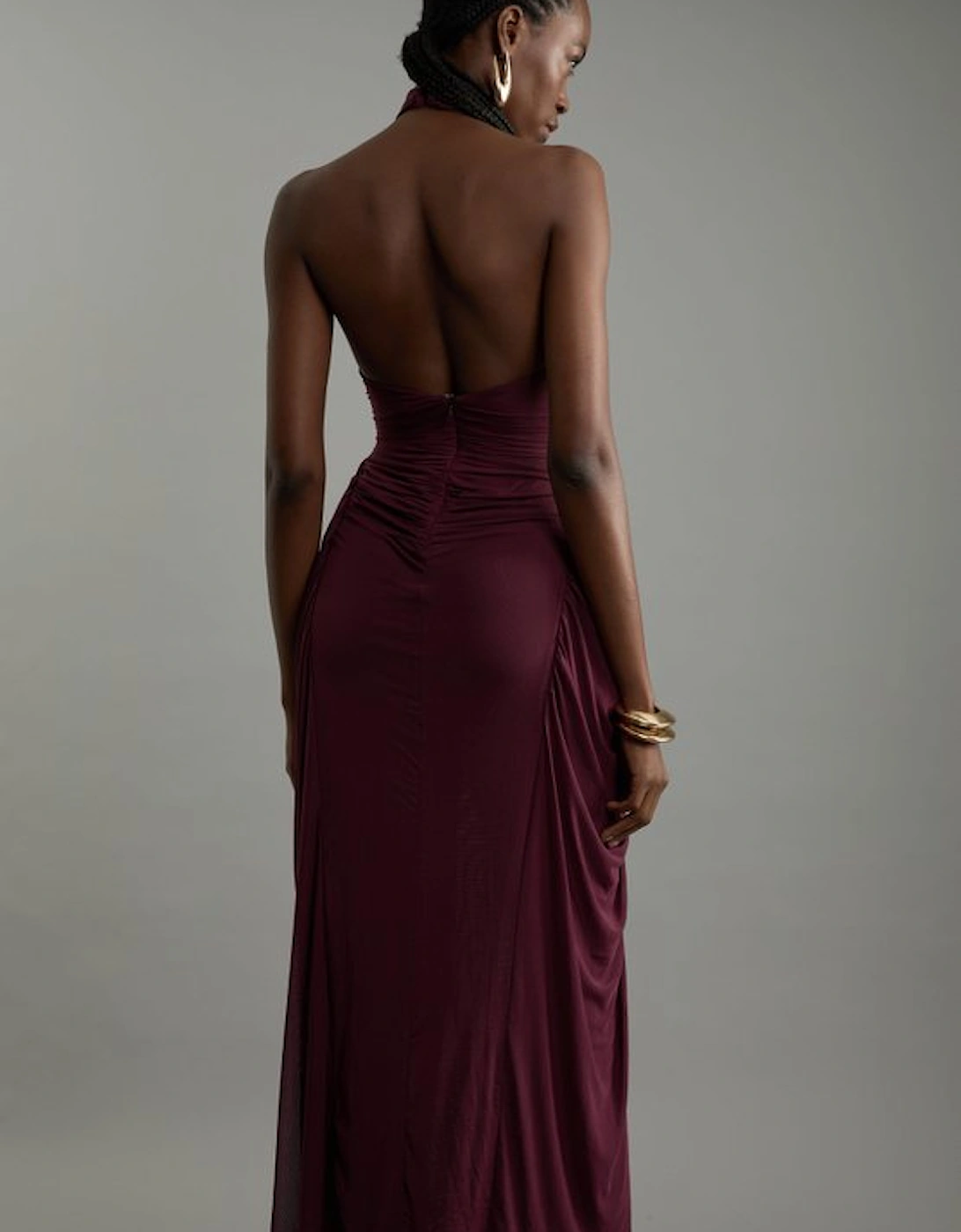 Petite Jersey Mesh Halterneck Midi Dress