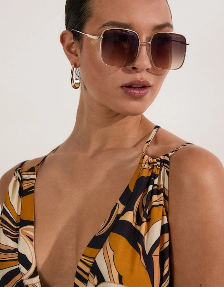 Petite Beach Border Print Spun Viscose Strappy Maxi Dress