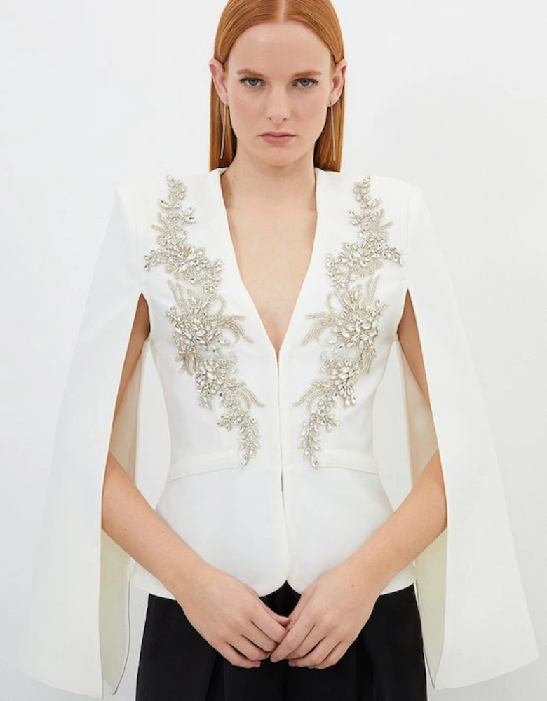 Bandage Form Fitting Cape Sleeve Embellished Jacket