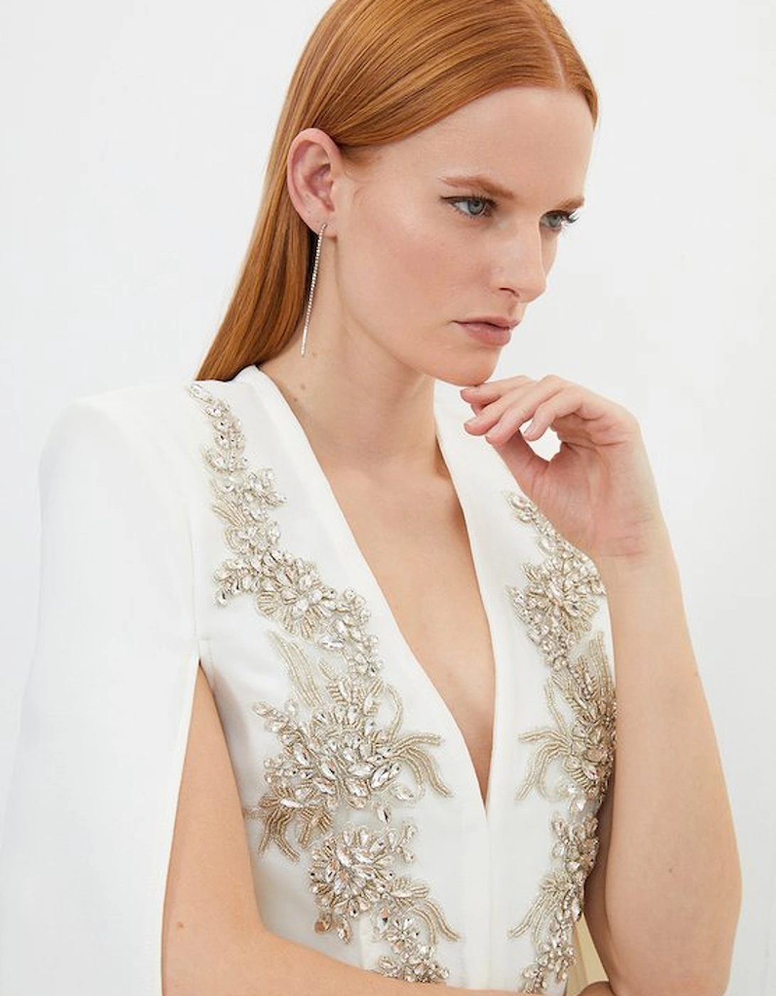 Bandage Form Fitting Cape Sleeve Embellished Jacket