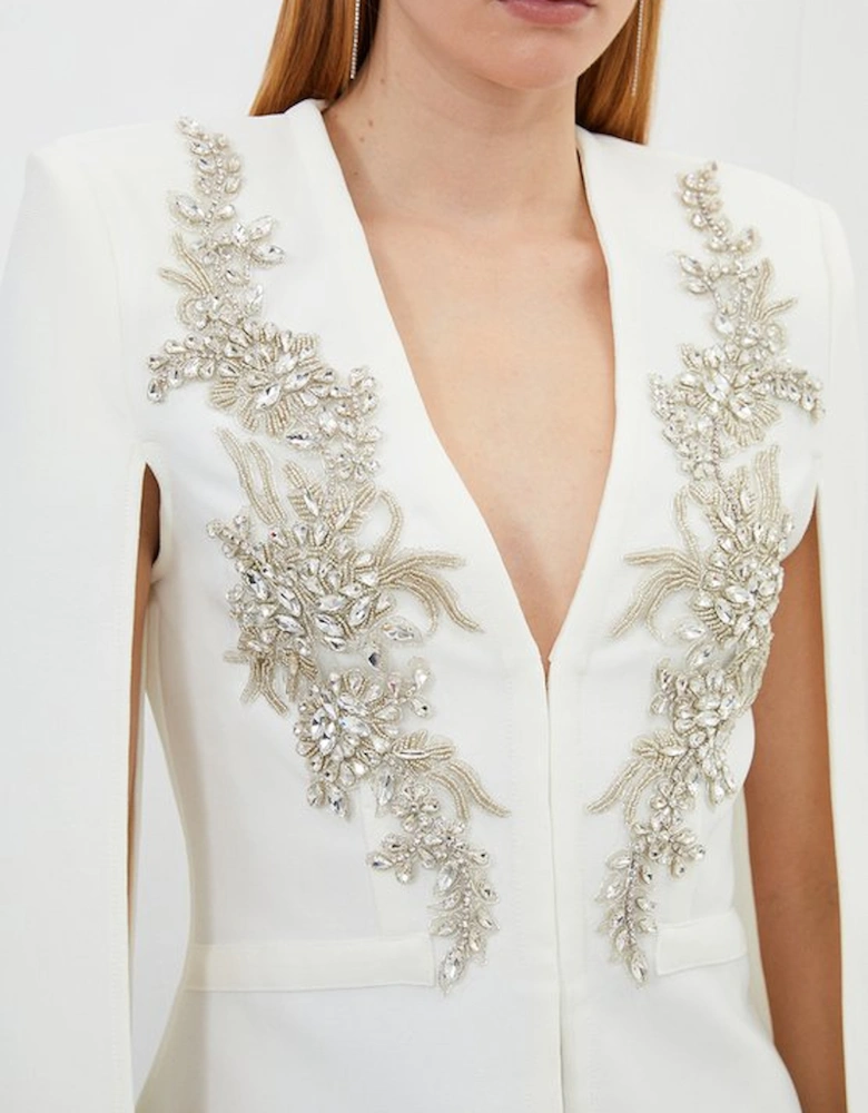 Bandage Form Fitting Cape Sleeve Embellished Jacket