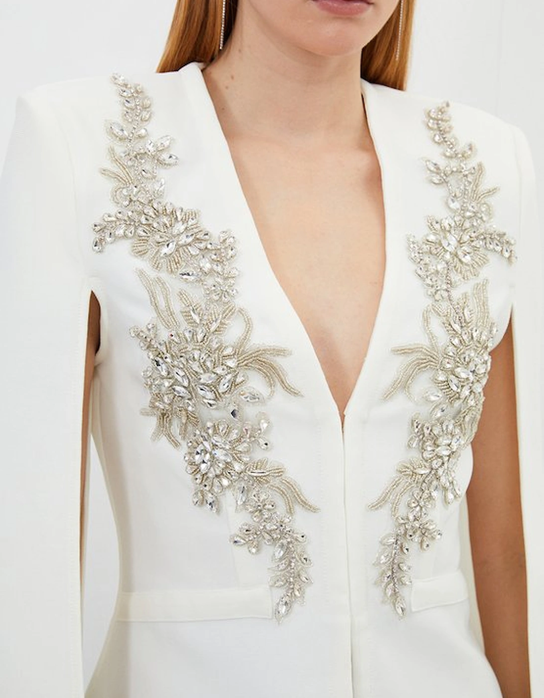 Bandage Form Fitting Cape Sleeve Embellished Jacket