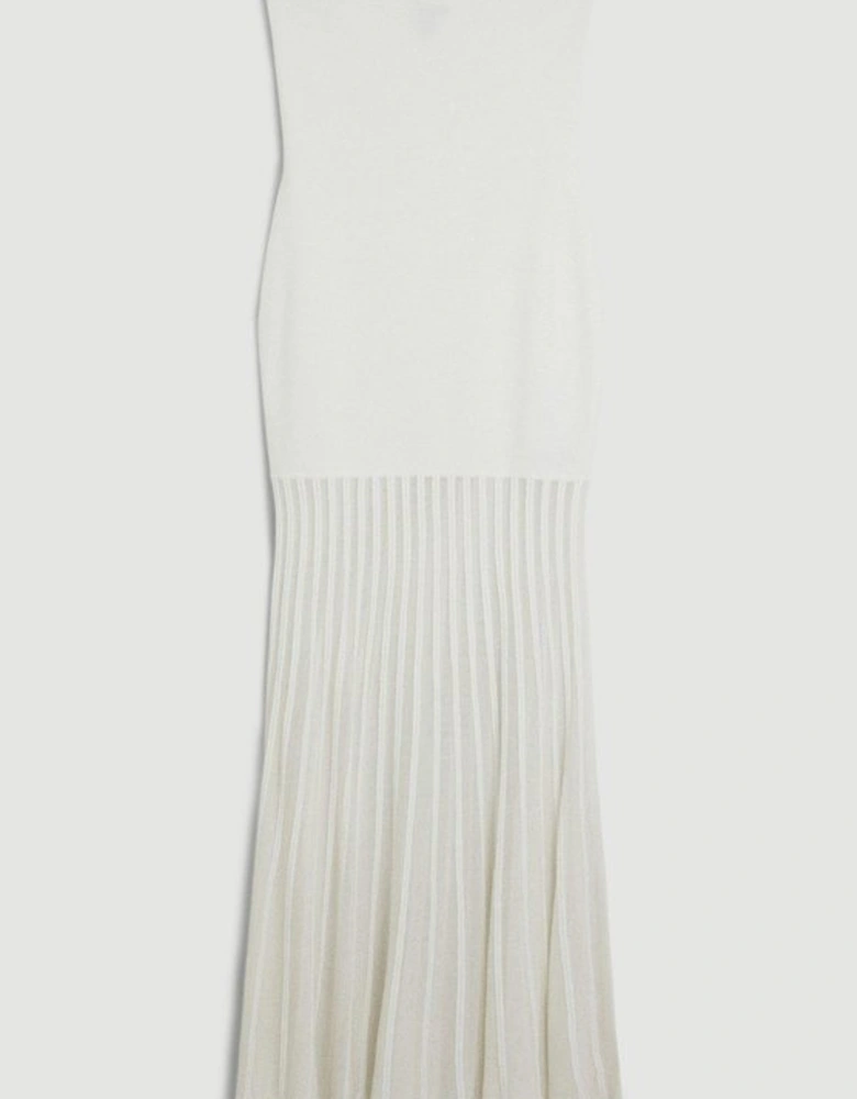 Viscose Blend Sheer Knit Bandeau Pleated Skirt Maxi Dress