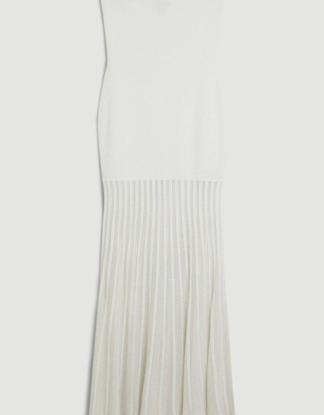 Viscose Blend Sheer Knit Bandeau Pleated Skirt Maxi Dress