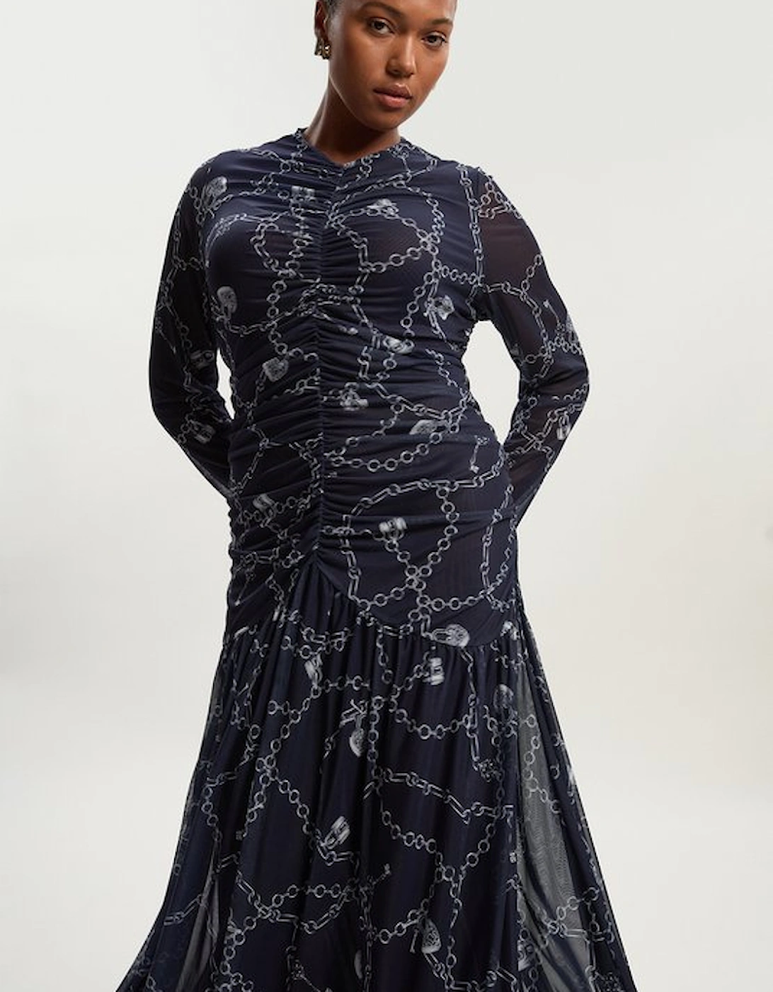 Plus Size Chain Print Mesh Maxi Dress