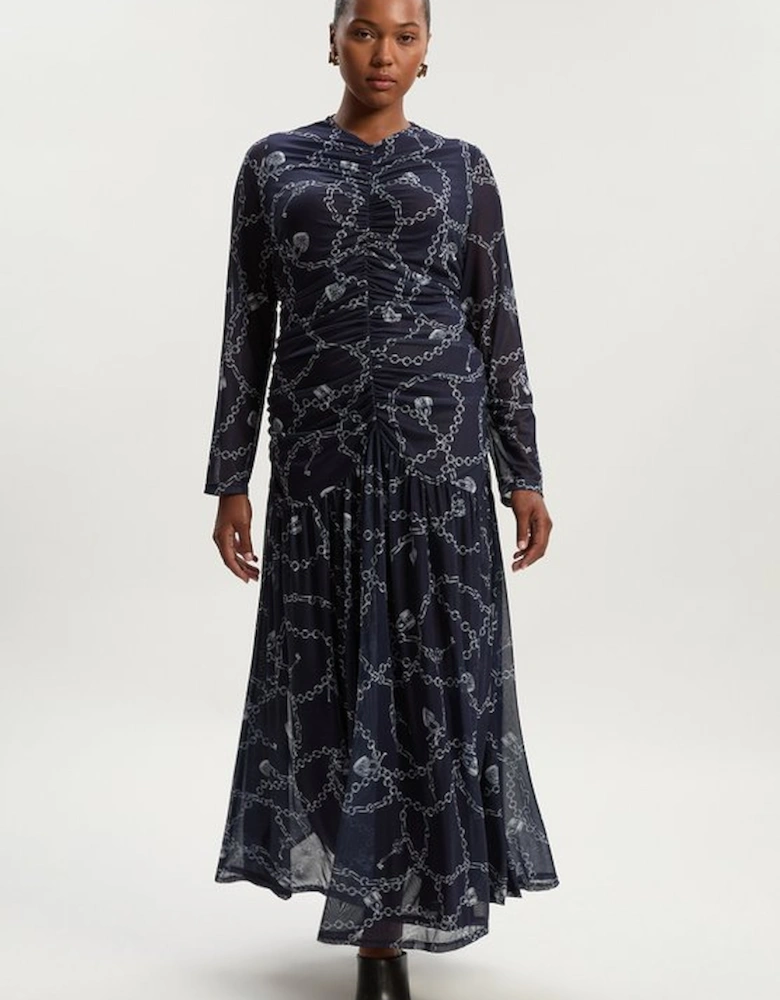 Plus Size Chain Print Mesh Maxi Dress