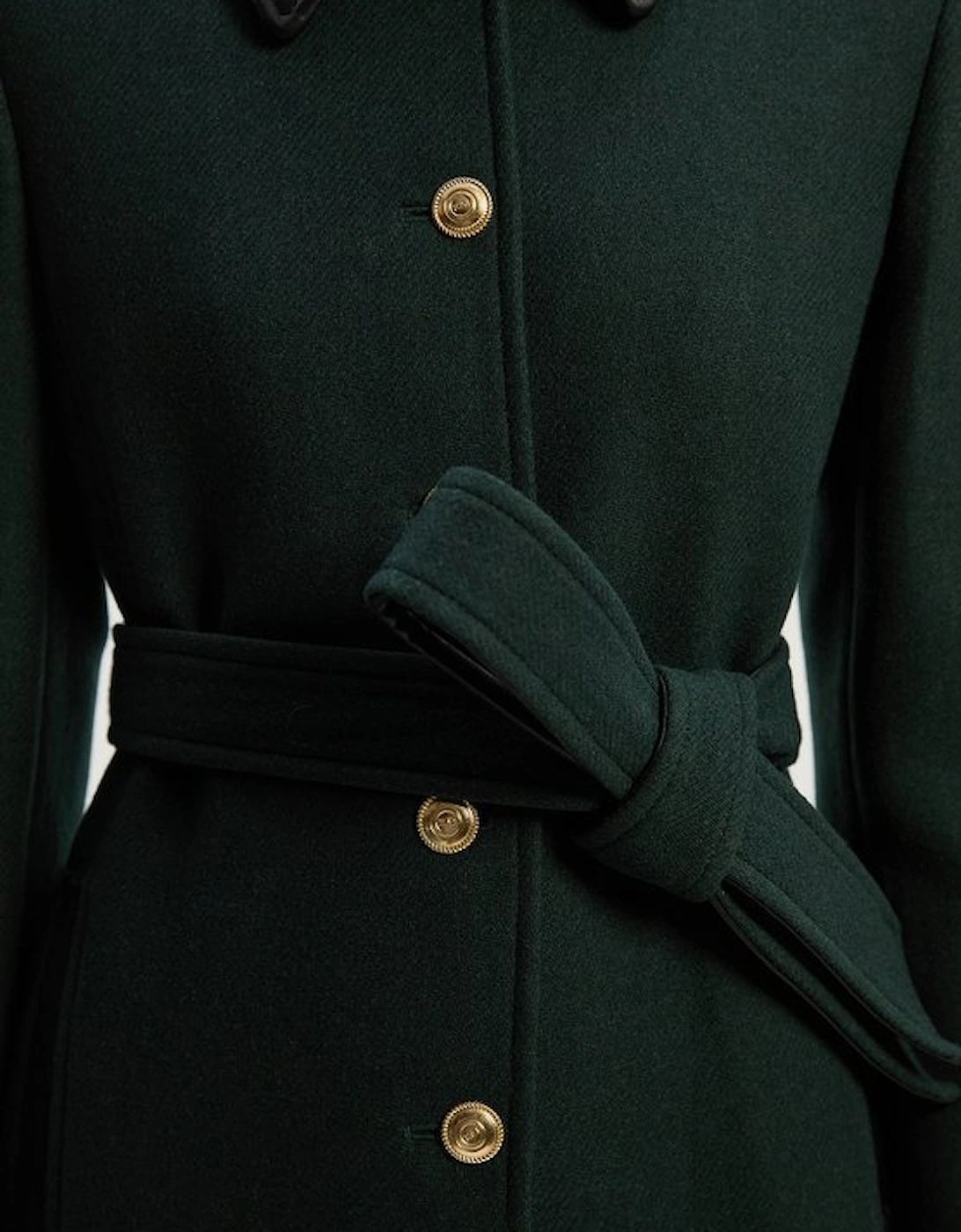 Wool Pu Mix Belted Tailored Maxi Coat