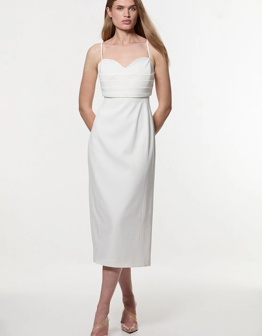 Petite Polished Tailored Corset Detail Midi Dress, 4 of 3