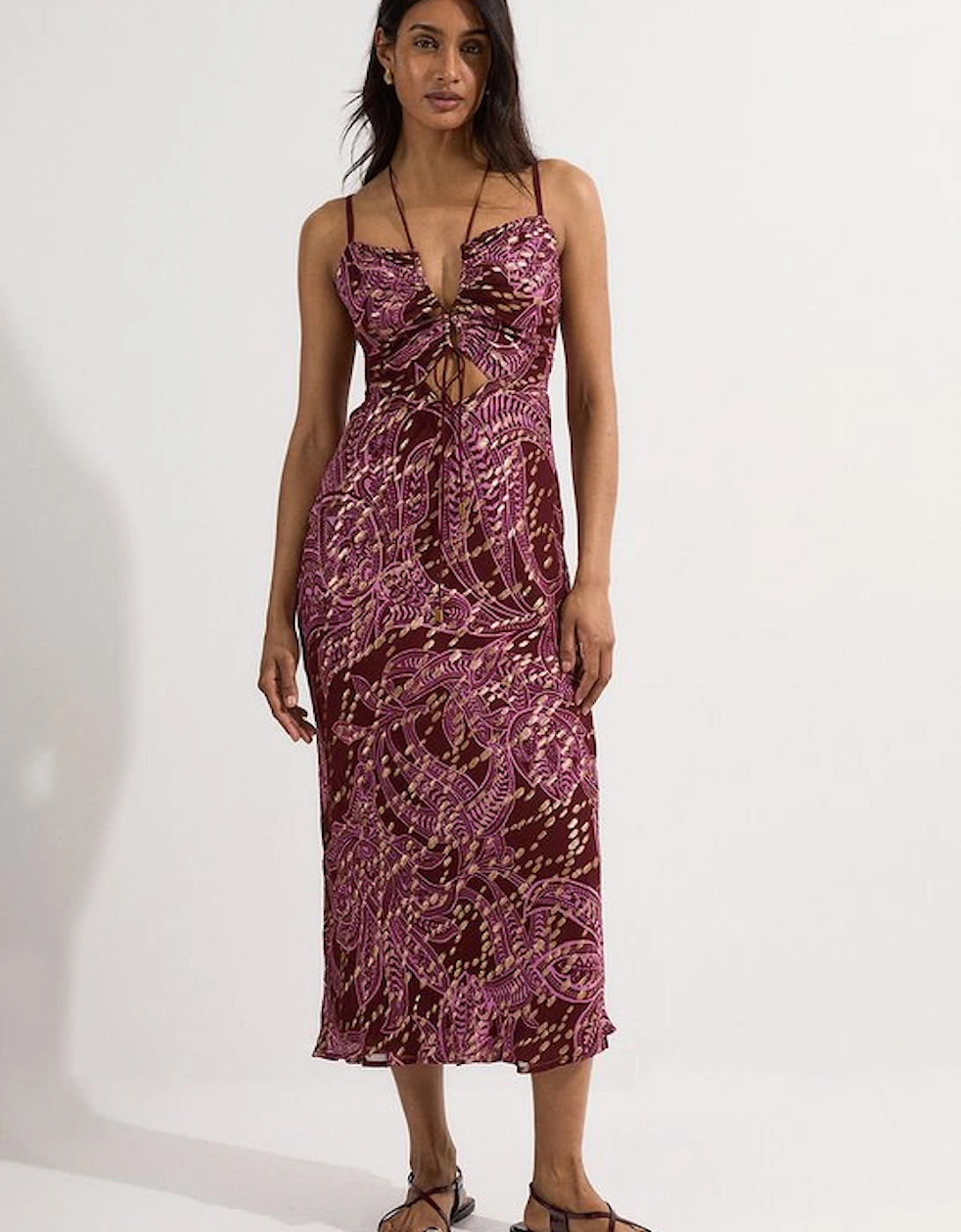 Viscose Sparkle Tie Detail Strappy Woven Maxi Dress