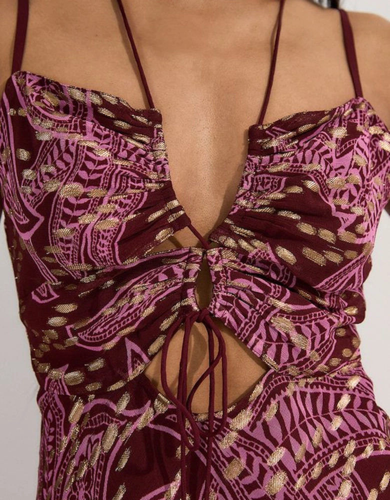 Viscose Sparkle Tie Detail Strappy Woven Maxi Dress