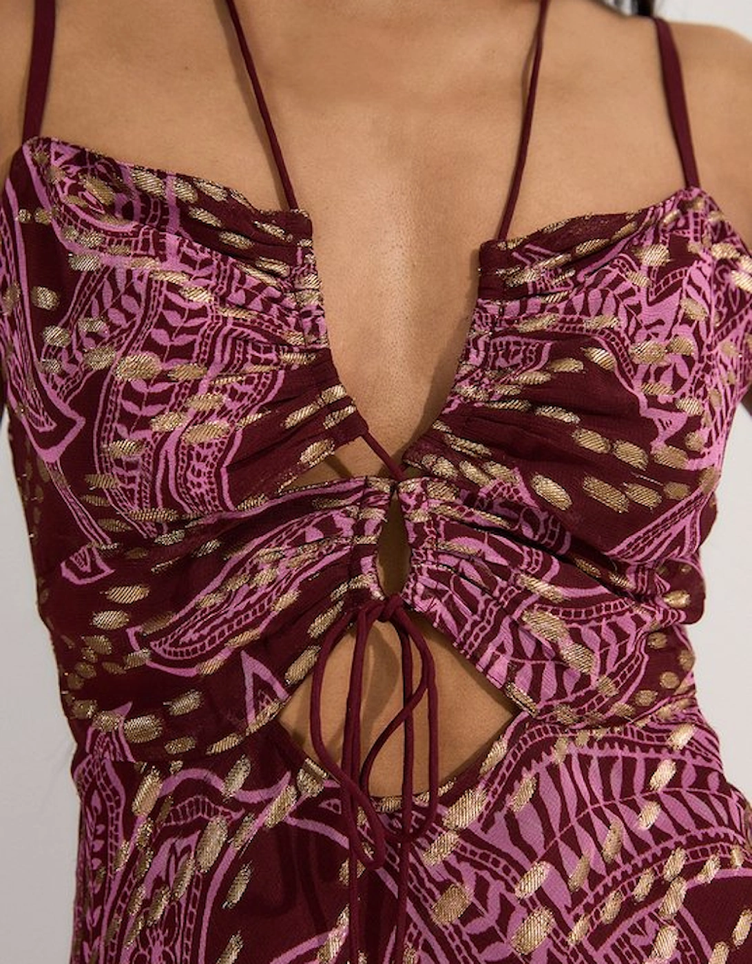 Viscose Sparkle Tie Detail Strappy Woven Maxi Dress