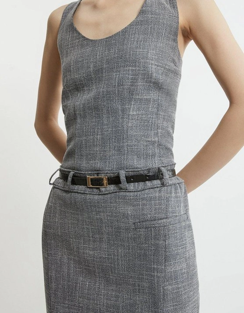 Mono Textured Seam Detail Tailored Midi Dress