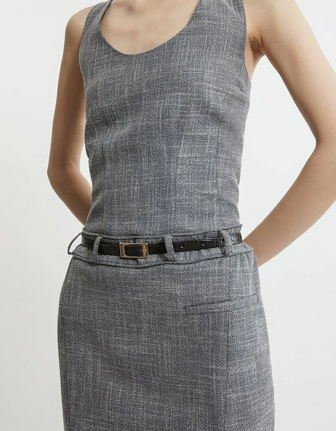 Mono Textured Seam Detail Tailored Midi Dress