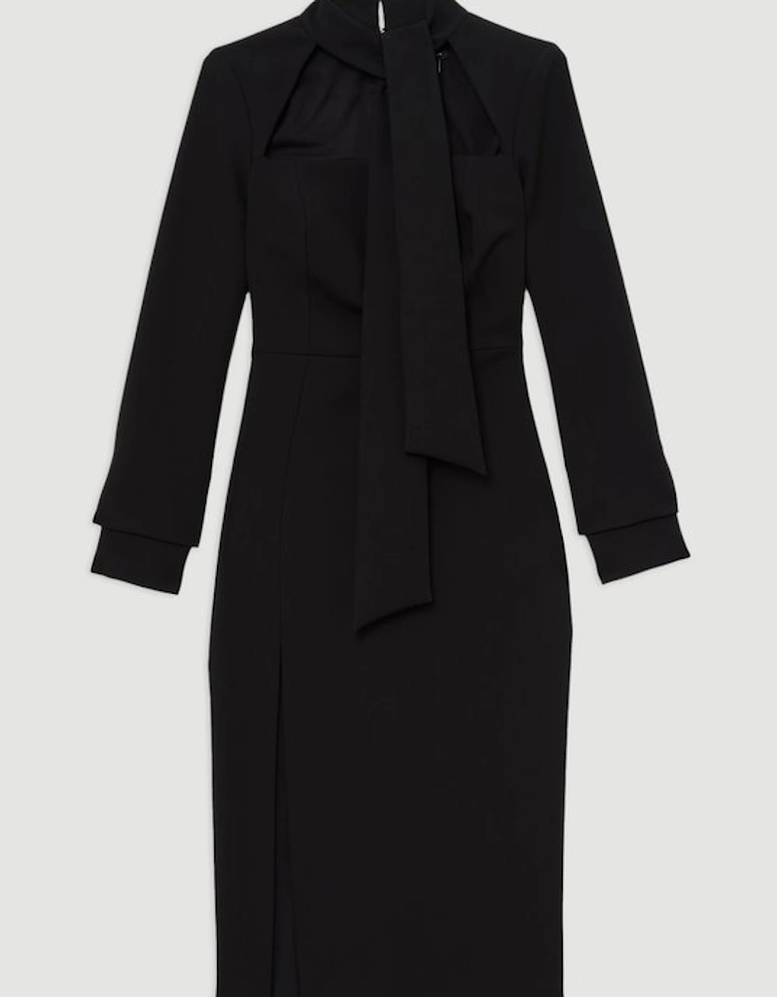 Petite Compact Stretch Tailored Tie Neck  Pencil Midi Dress