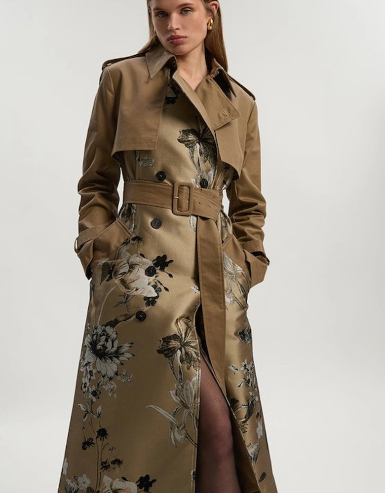 Tall Tailored Jacquard Mix Trench Midi Coat