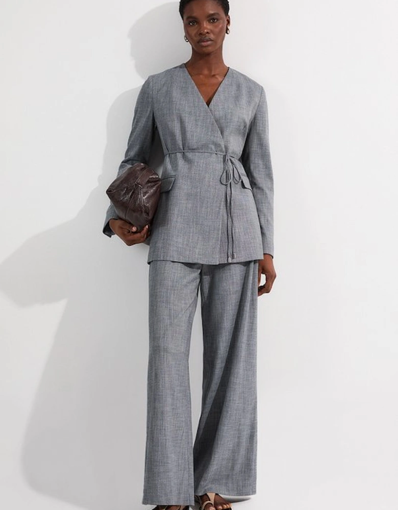 Tailored Marl Tie Waist Detail Wide Leg Trouser