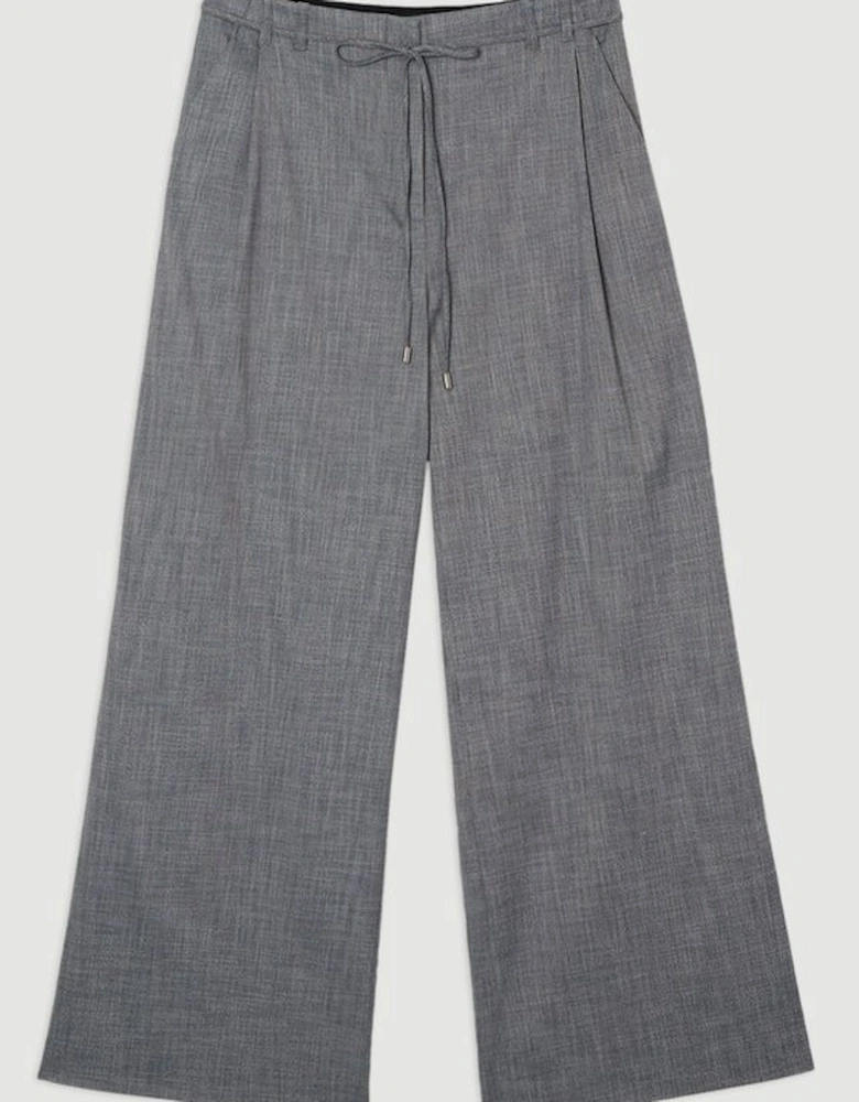 Tailored Marl Tie Waist Detail Wide Leg Trouser