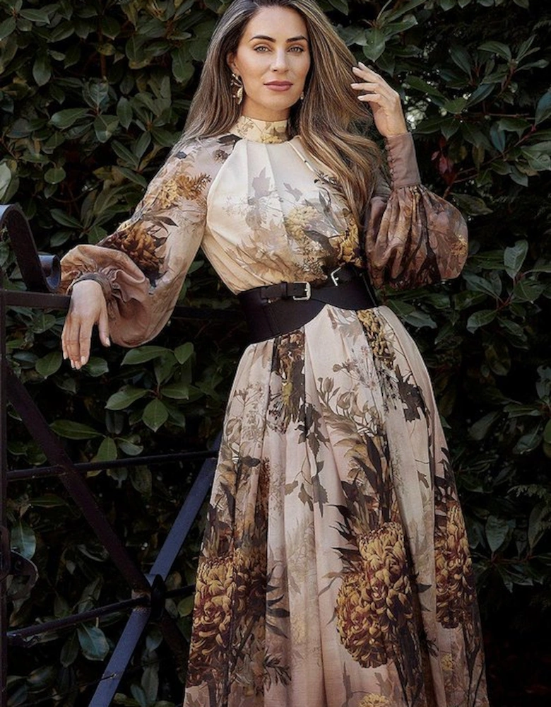 Lydia Millen Petite Silk Cotton Border Print Belted Maxi Dress