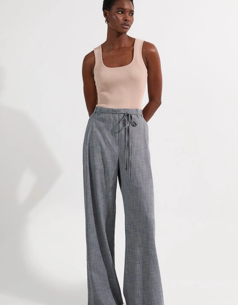 Tailored Marl Tie Waist Detail Wide Leg Trouser