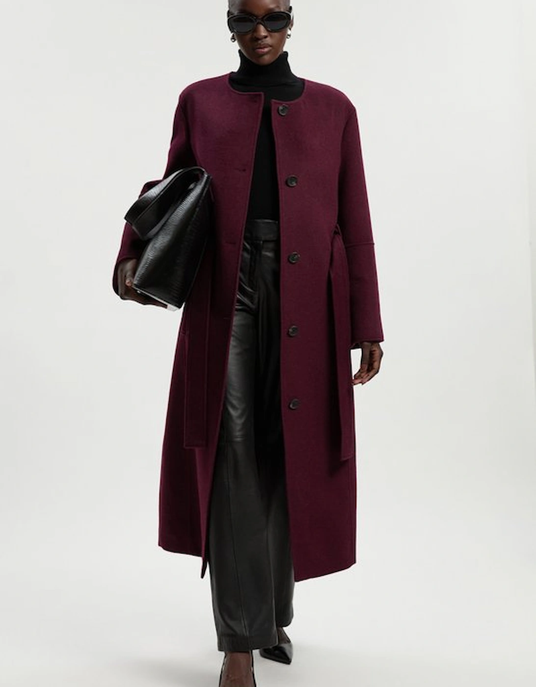 Tall Brushed Wool Single Breasted Belted Tailored Maxi Coat, 4 of 3