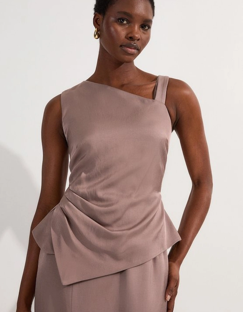 Premium Viscose Linen Asymmetric Neck Tailored Pencil Maxi Dress