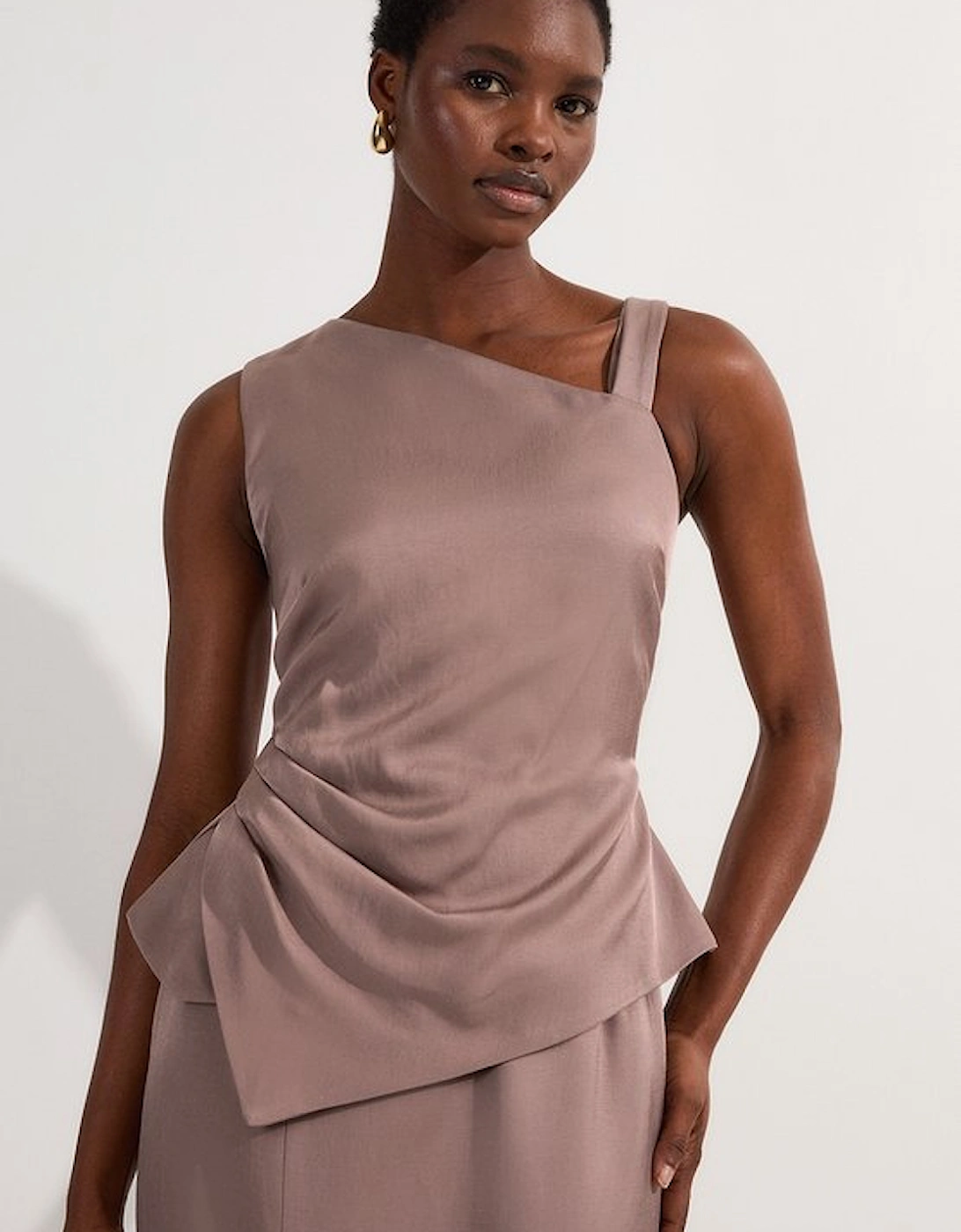 Premium Viscose Linen Asymmetric Neck Tailored Pencil Maxi Dress