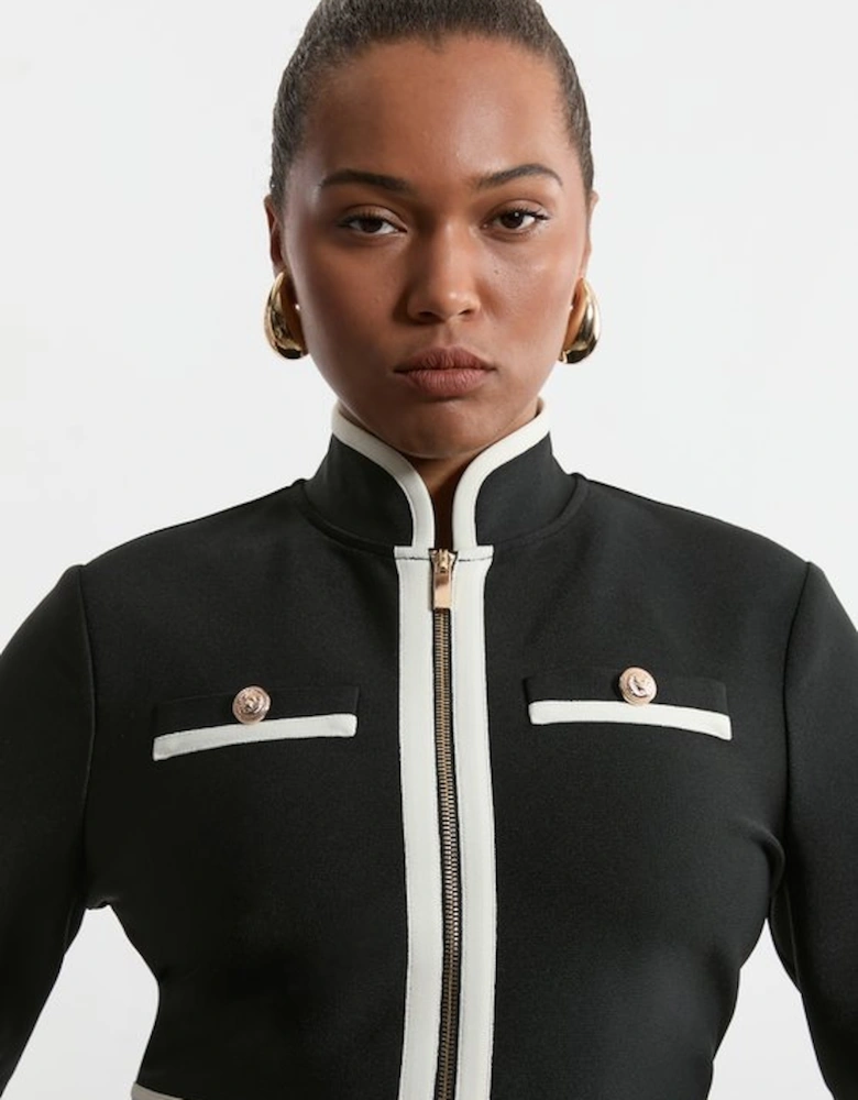 Plus Size Figure Form Bandage Knit Piping Detail Military Dress