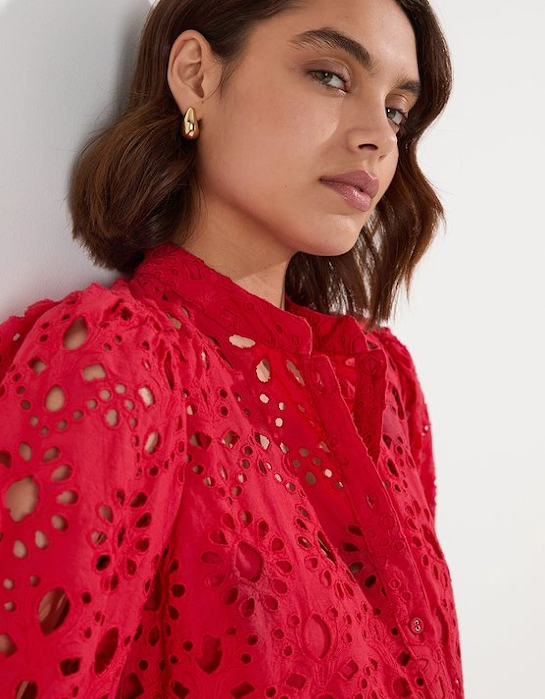 Cotton Broderie Woven Short Sleeve Blouse