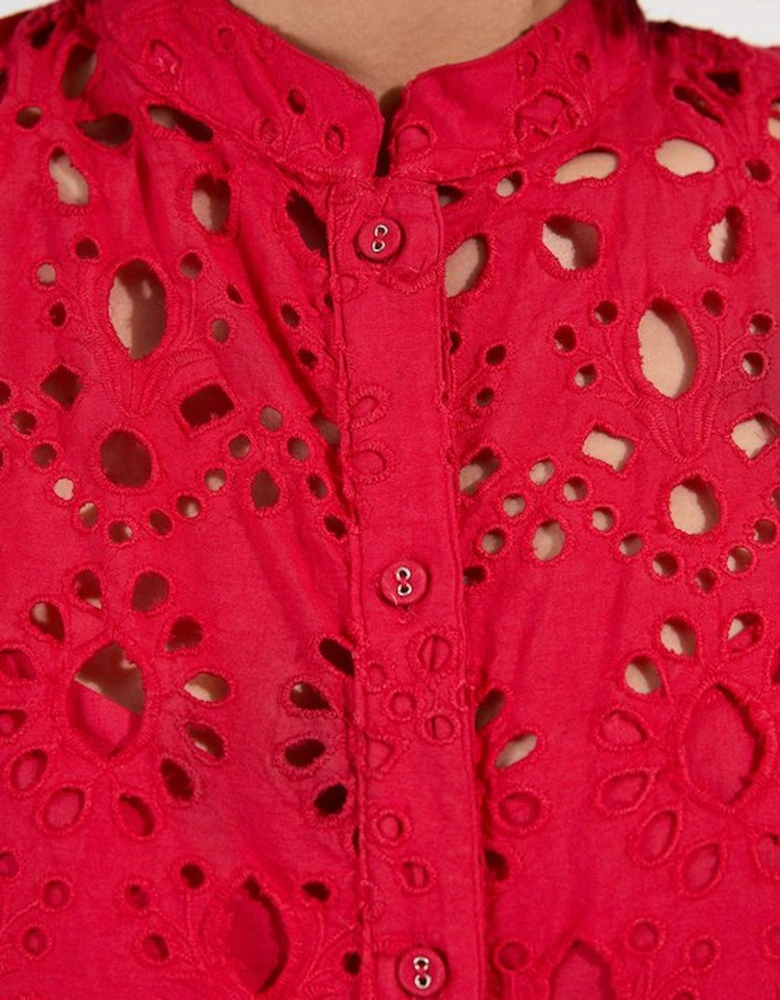 Cotton Broderie Woven Short Sleeve Blouse