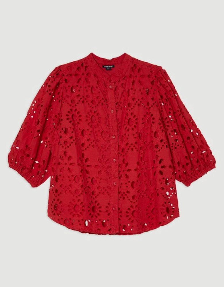 Cotton Broderie Woven Short Sleeve Blouse