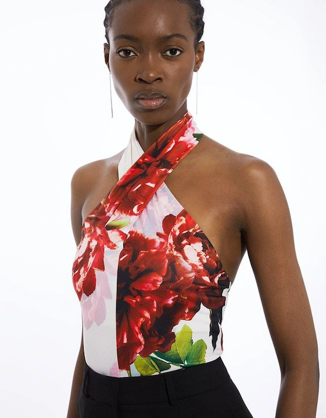 Rose Print Cross Neck Drapey Crepe Jersey Bodysuit, 5 of 4
