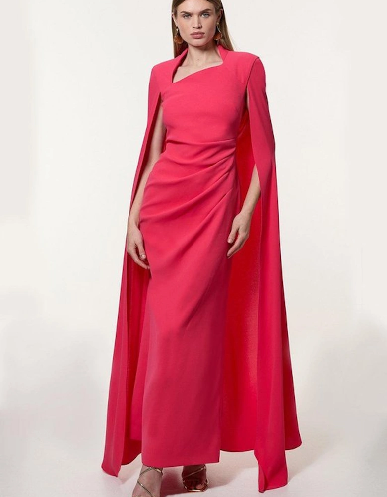 Soft Tailored Asymmetric Neck Cape Maxi Dress