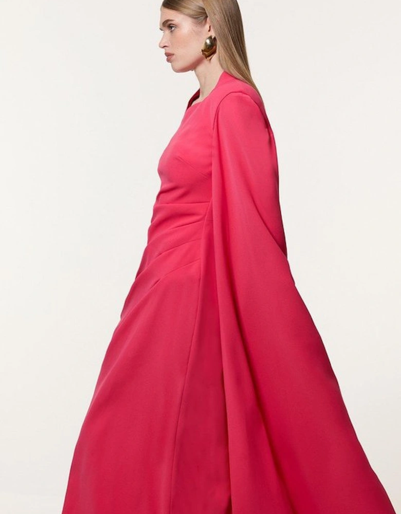 Soft Tailored Asymmetric Neck Cape Maxi Dress