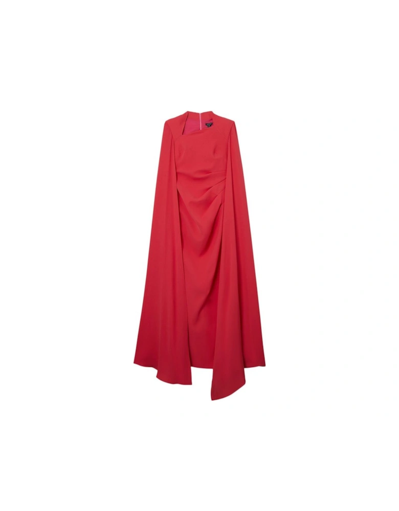 Soft Tailored Asymmetric Neck Cape Maxi Dress