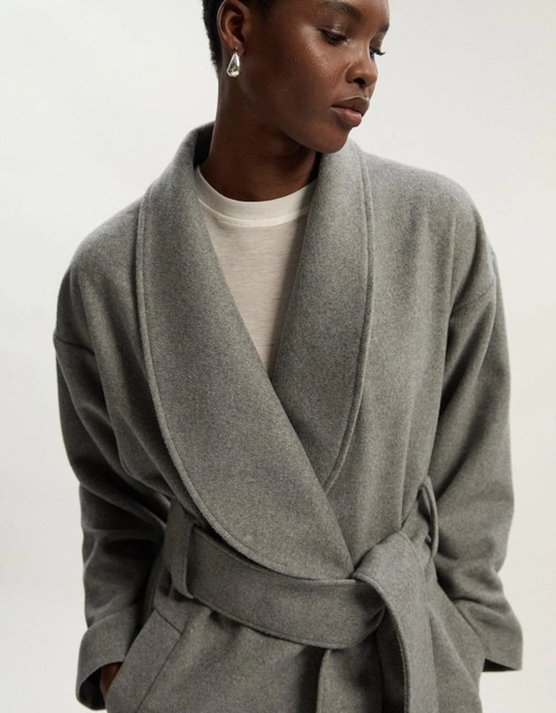 Brushed Wool  Belted Wrap Tailored Maxi Coat