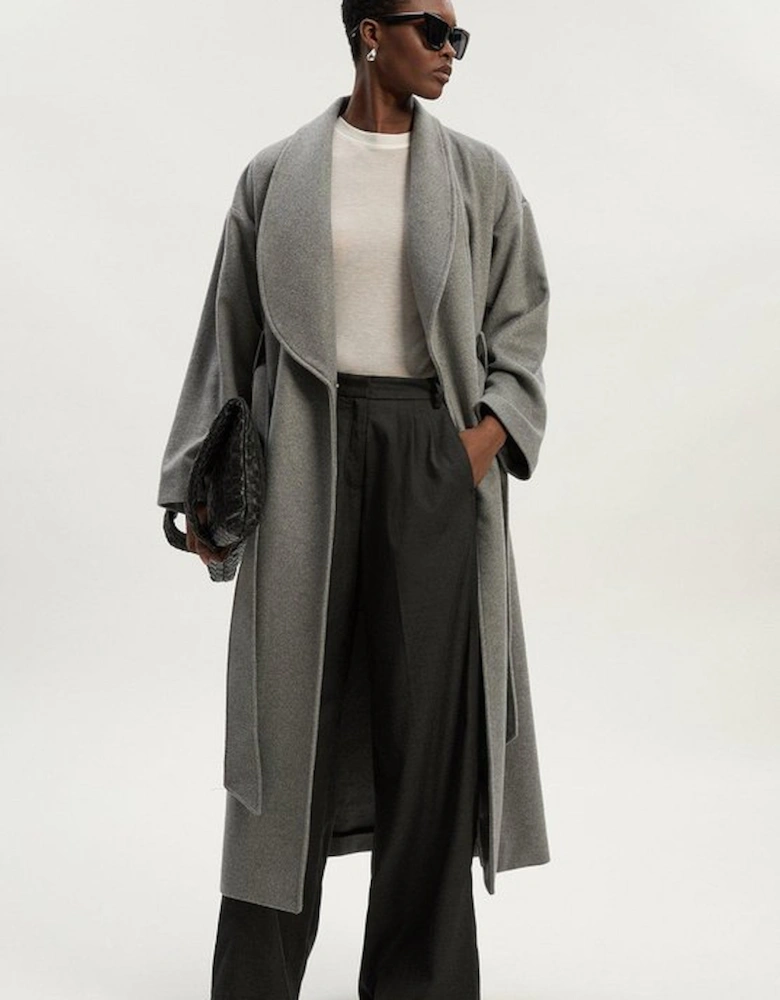 Brushed Wool  Belted Wrap Tailored Maxi Coat