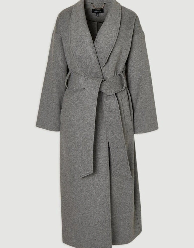 Brushed Wool  Belted Wrap Tailored Maxi Coat