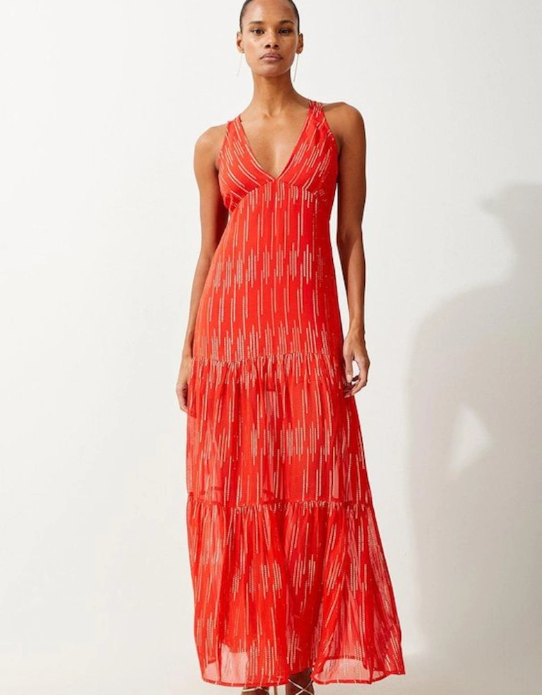 Strappy Metallic Viscose Georgette  Beach Dress