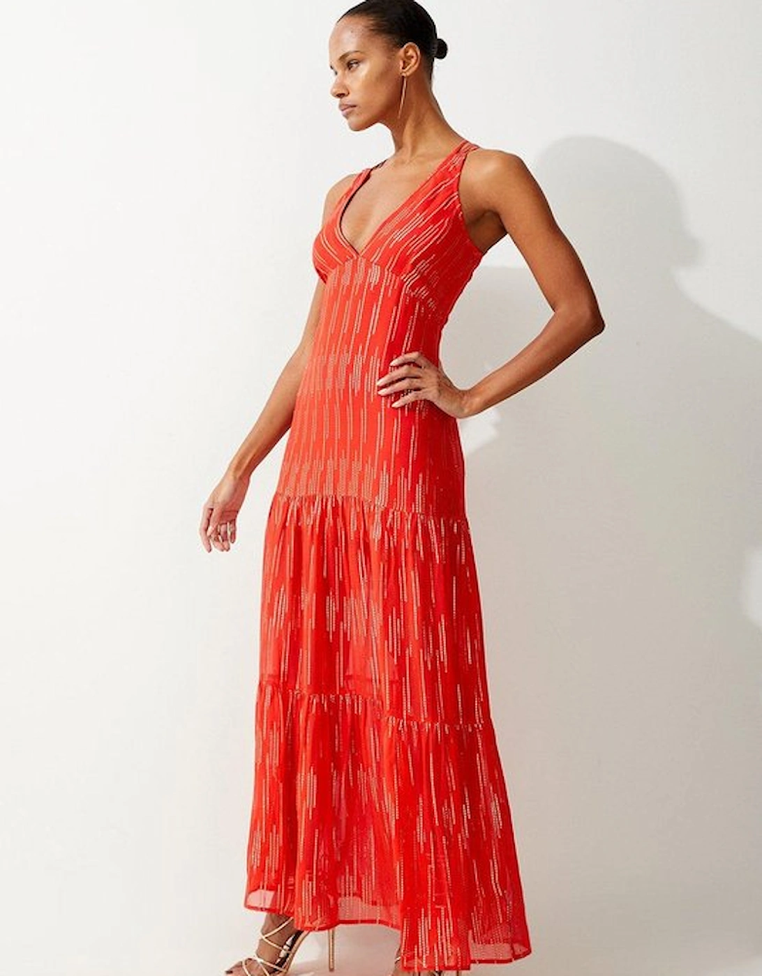 Strappy Metallic Viscose Georgette  Beach Dress