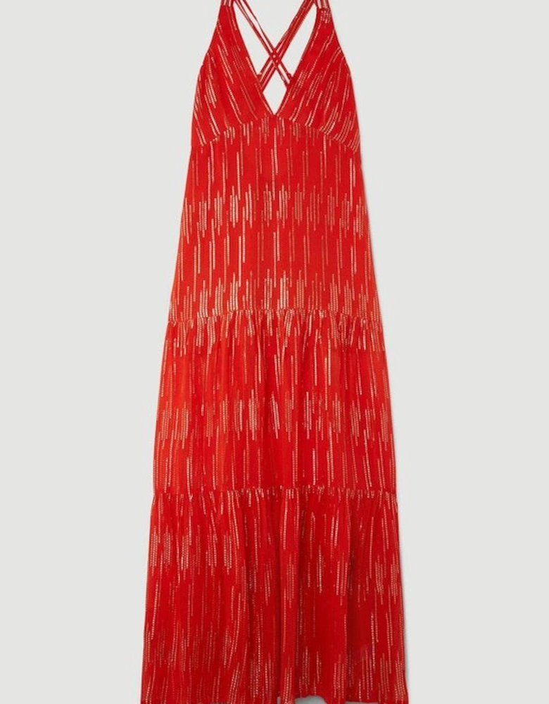 Strappy Metallic Viscose Georgette  Beach Dress