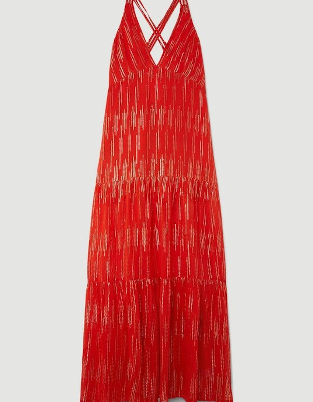 Strappy Metallic Viscose Georgette  Beach Dress
