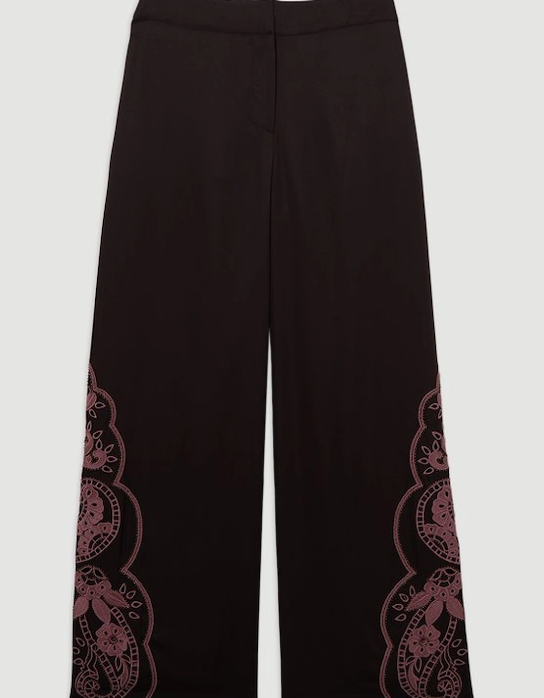Tall Cutwork Beaded Twill Wide Leg Woven Trouser