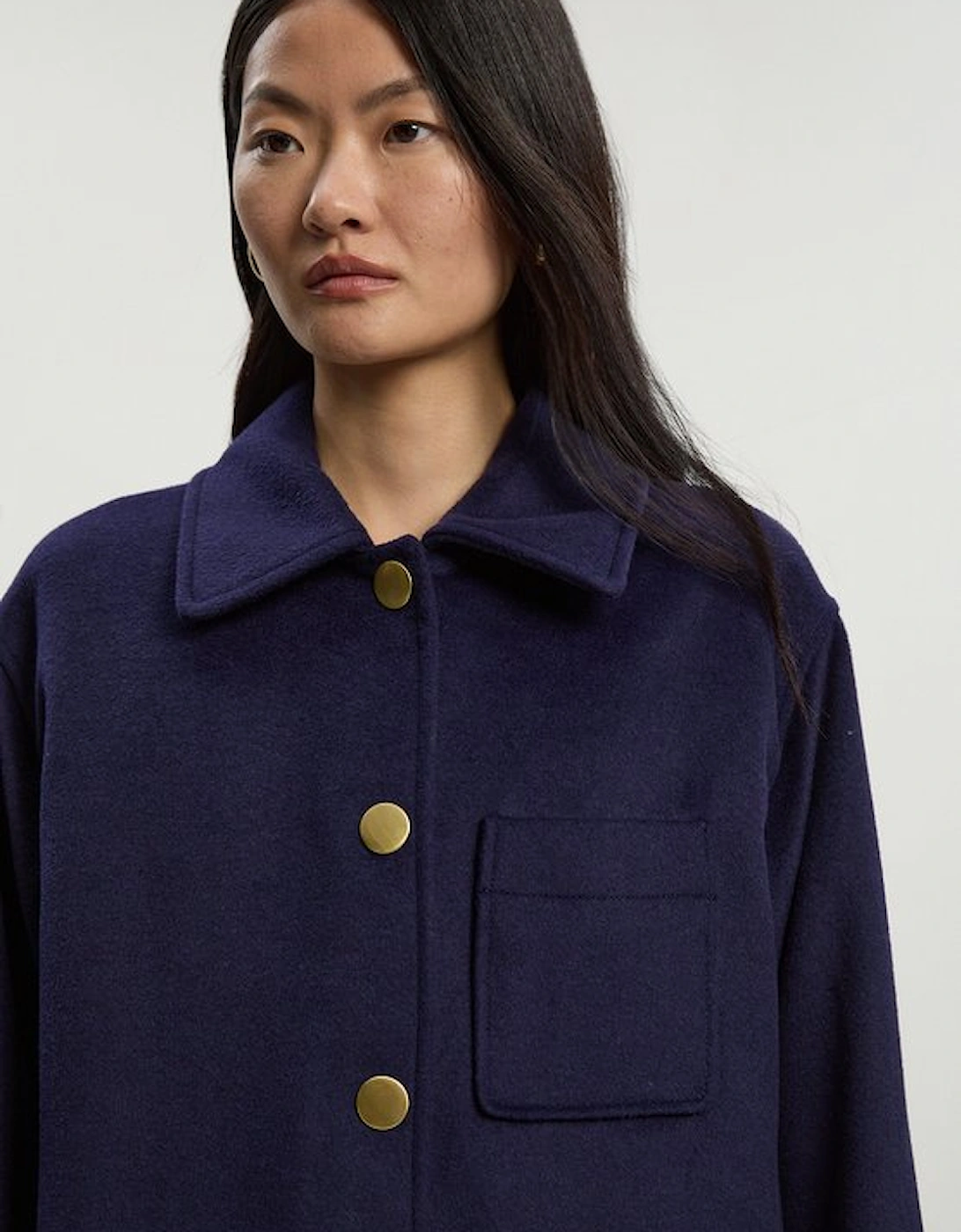 Petite Brushed Wool Patch Pocket Tailored Medium Coat