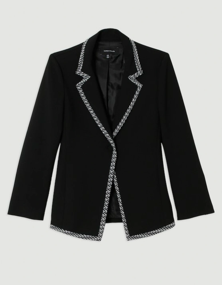 Compact Stretch Jacquard Insert Single Breasted Blazer