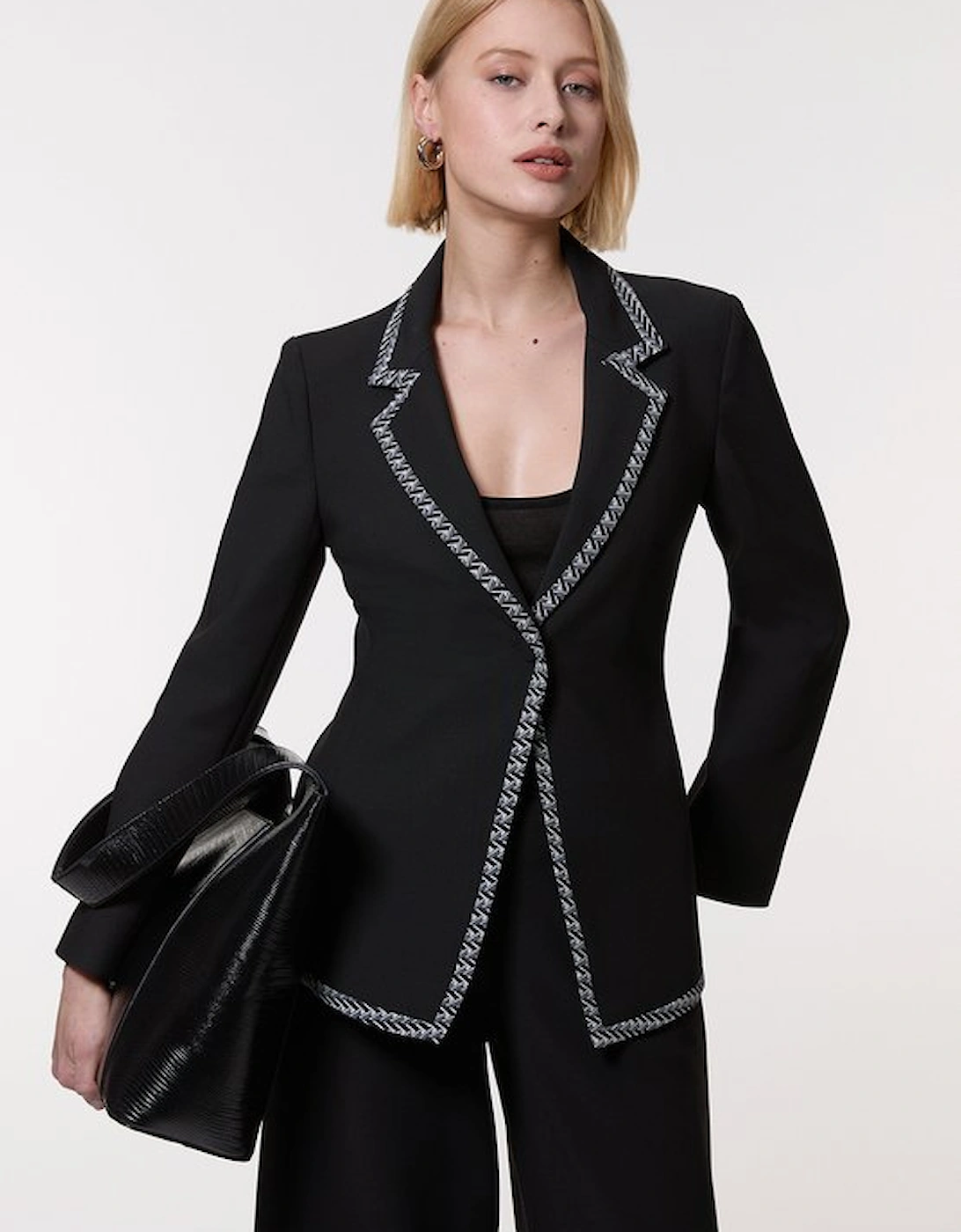 Compact Stretch Jacquard Insert Single Breasted Blazer, 5 of 4