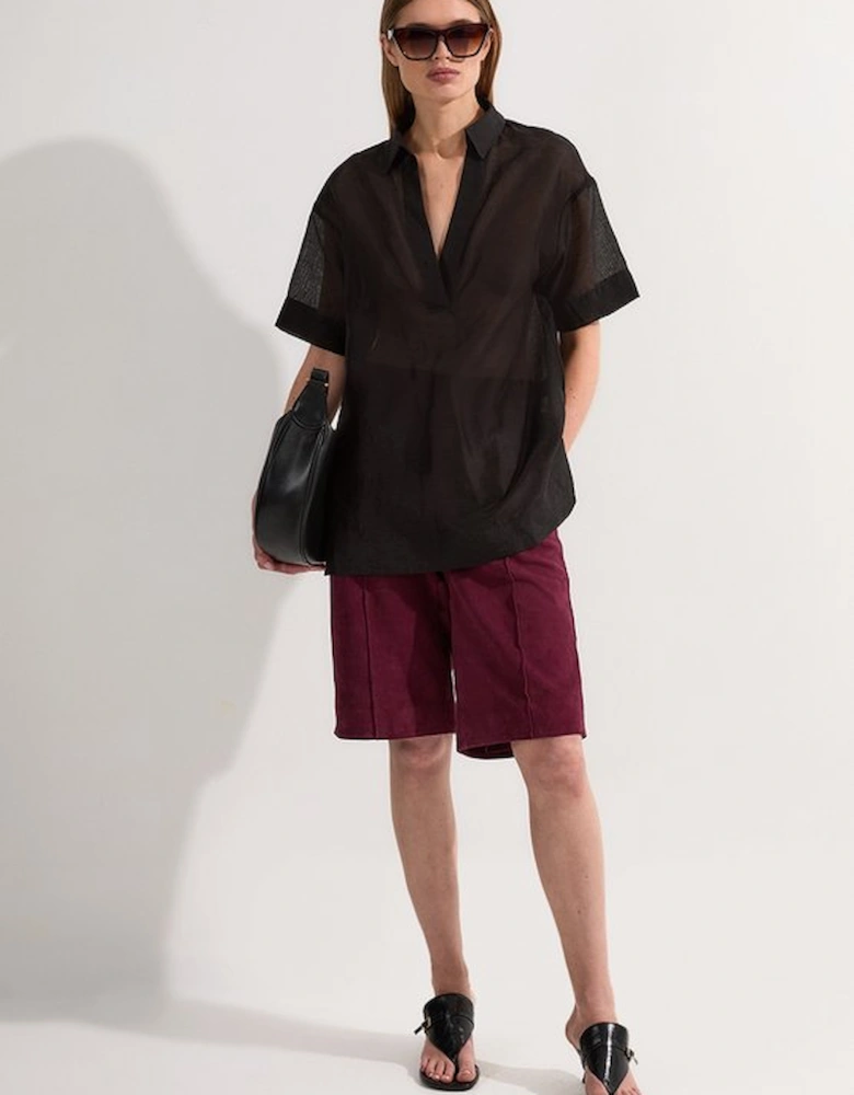 Short Sleeve Boxy Slub Woven Shirt