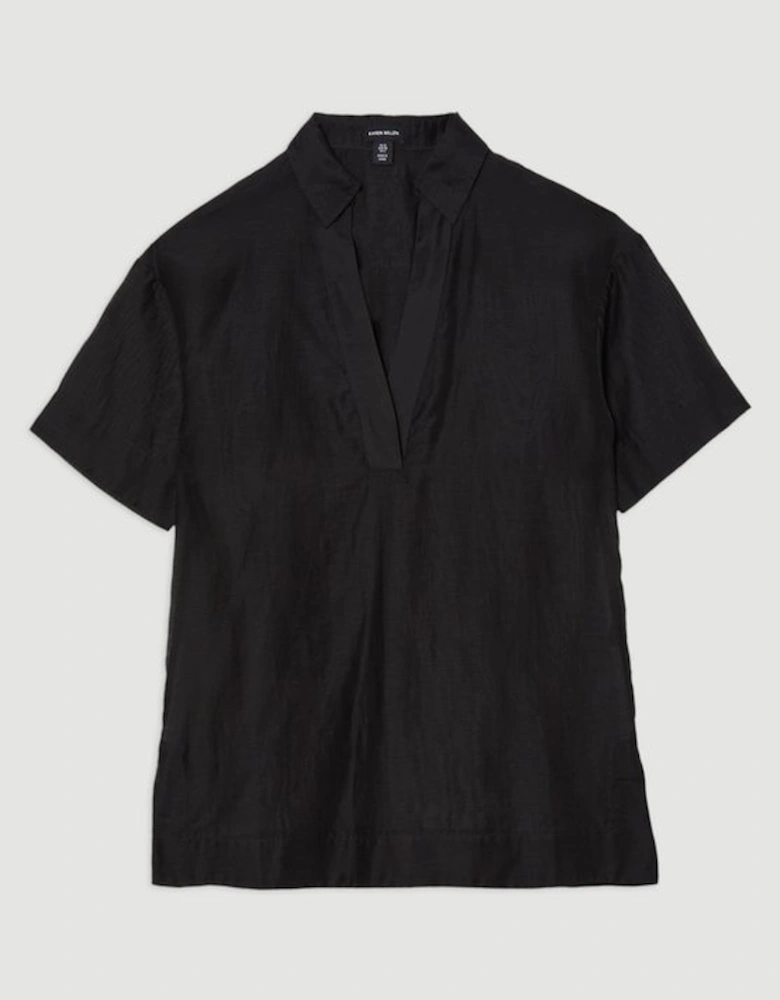 Short Sleeve Boxy Slub Woven Shirt