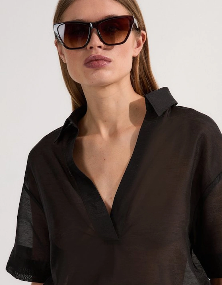 Short Sleeve Boxy Slub Woven Shirt
