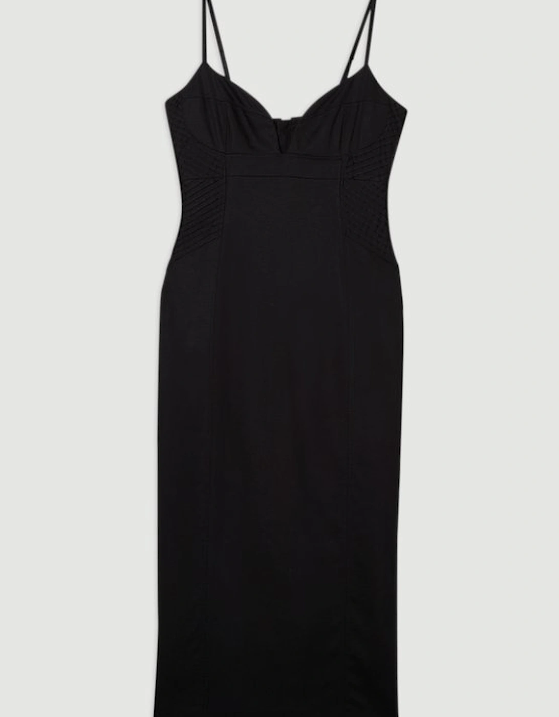Premium Linen Pintuck Detail Pencil Tailored Midi Dress