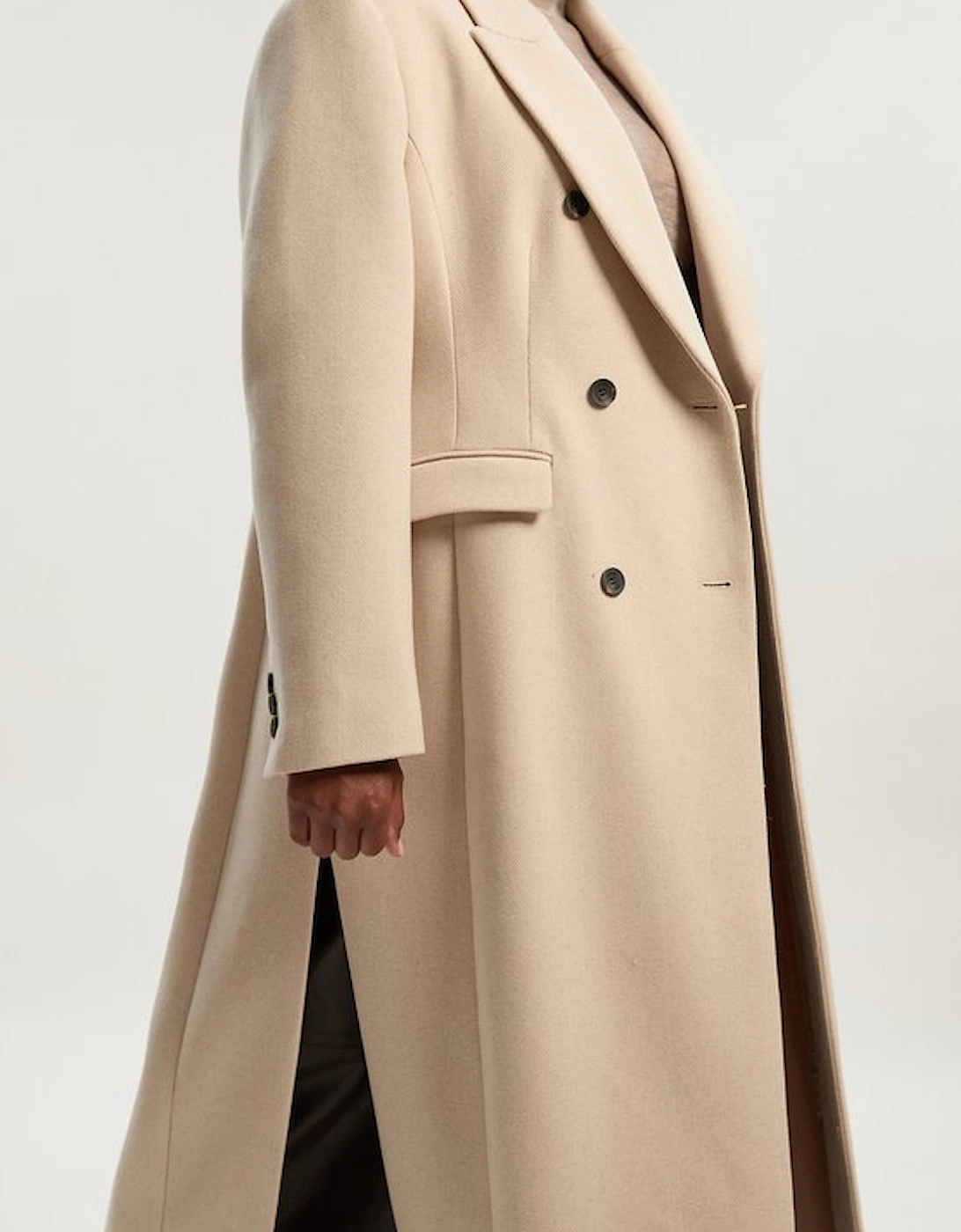 Plus Size Stripe Wool Double Breasted Tailored Maxi Coat